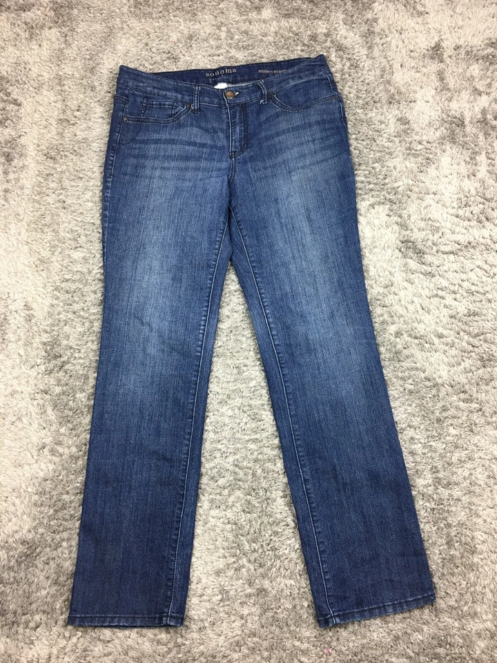 Pantalones de mezclilla rectos modernos Sonoma para mujer talla 10 azul lavado oscuro Foto 3 de 4