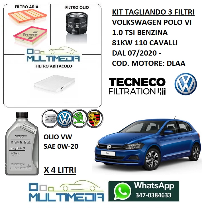 Kit Tagliando Originale Volkswagen Polo VI 1.0 TSI 0W20