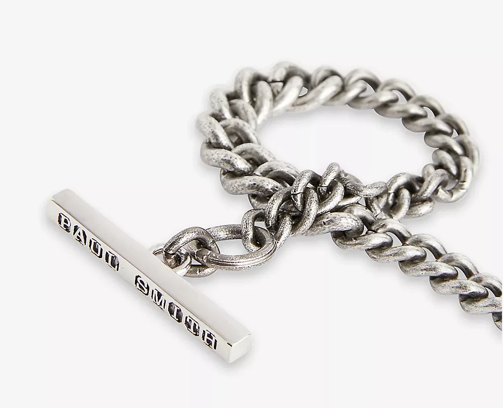 Paul Smith Bracelet T Bar Curb Chain Silver Tone New 125 eBay