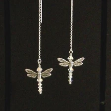 *IAJ* 925 STERLING SILVER Ear Threaders w/ SWAROVSKI Aurora Borealis DRAGONFLY