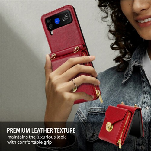 Zipper Wallet Purse Crossbody Phone Case For Samsung Galaxy Z Flip5 4 Flip 3 5G - Picture 22 of 67