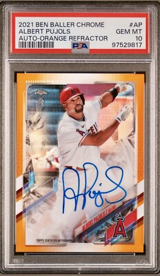 2021 Topps Chrome Albert Pujols Ben Baller /25 Orange Ref Auto PSA 10 Jers Match
