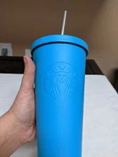 Starbucks Matte RARE True Aqua Blue Tumbler Cold Cup w Lid & Straw