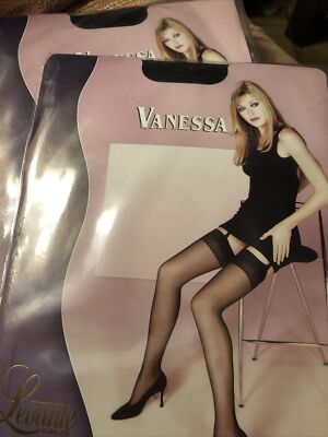 2 Paar Vintage Sexy Levante Vanessa Socken - Gr. 1 Farbe Schwarz x Strumpfhalter