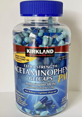 Kirkland Signature Acetaminophen PM 500 mg 375 Capsules Non-Habit 6/2027