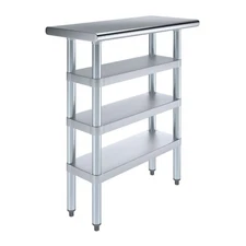14 in. x 30 in. Stainless Steel Work Table With 3 Shelves | Metal Utility Table