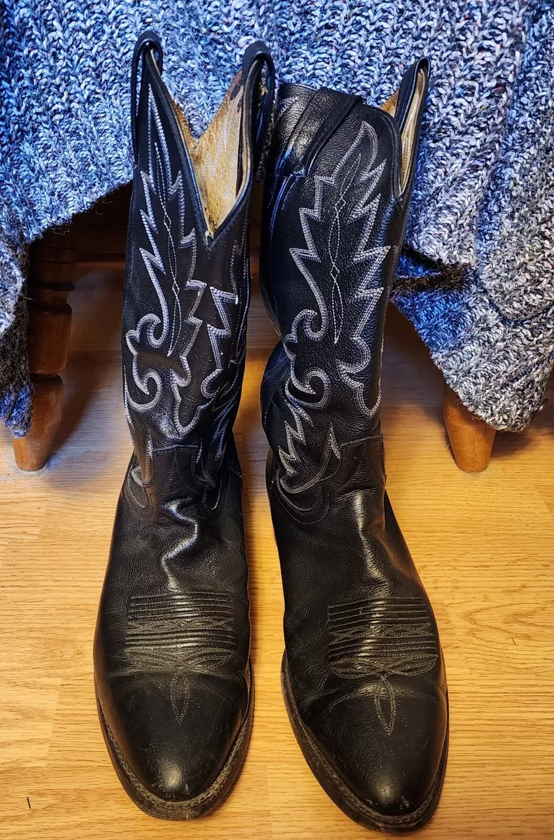 Dan Post Men's Black Leather Western Cowboy Boots Size 9.5 D Made In USA