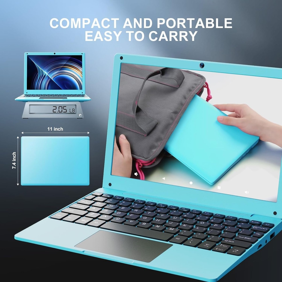 Laptop Computer 10.1'' Quad Core Android 12.0 Mini Netbook for