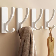 pickpiff Adhesive Wall Hooks for Hanging - Towel 4 Pack, White 