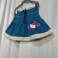 2009 Sanrio Hello Kitty Teal Mini Skirt Size M Y2K Kawaii Terry Trim