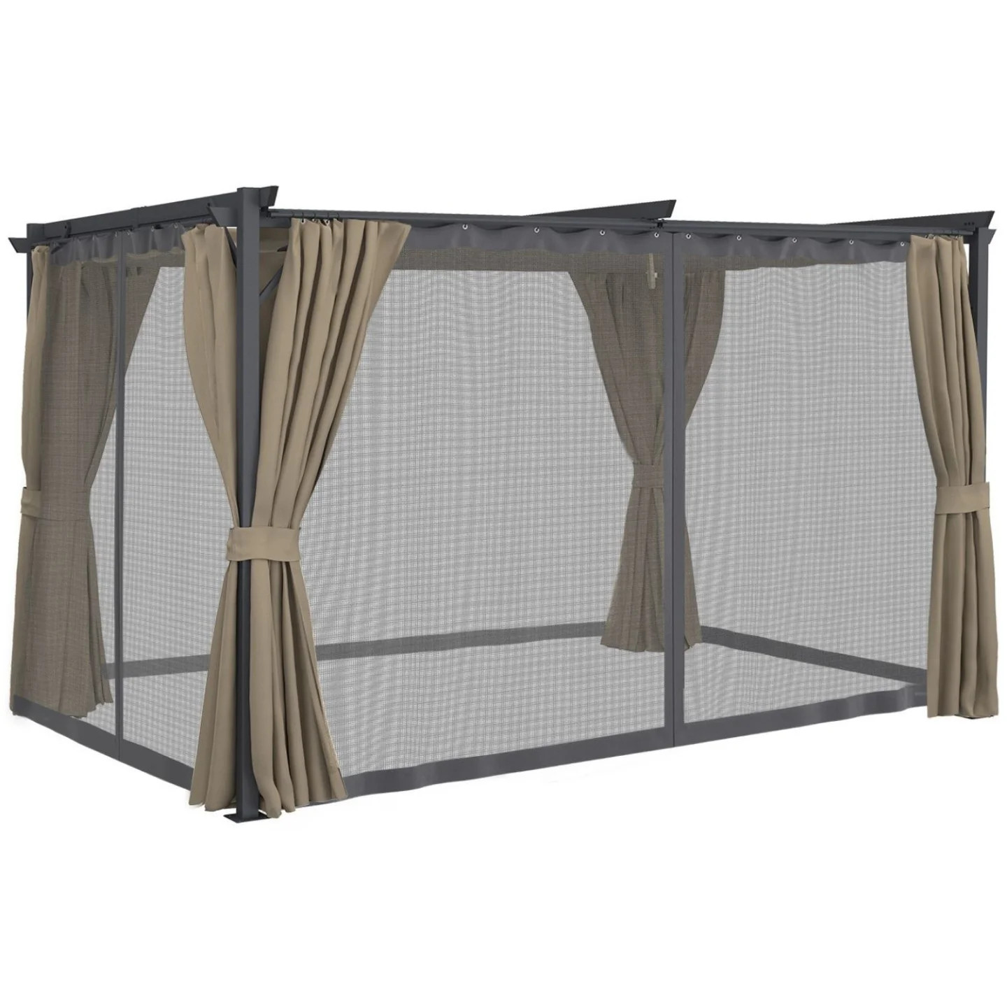 Pergola 3x4 en aluminium et toile taupe rétractable haut de gamme