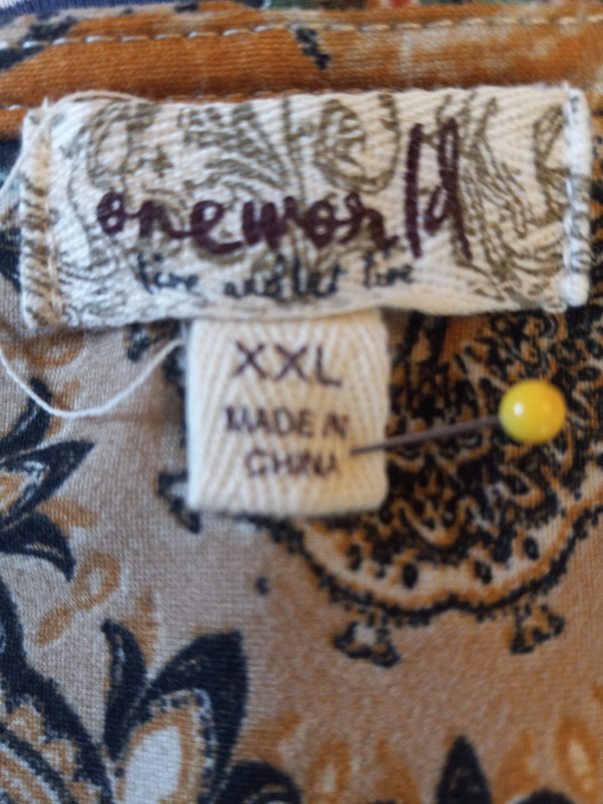 ONE WORLD Multicolor Patchwork Print V-Neck Stret… - image 5