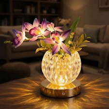 Flower Table Lamp, Orchid Flower with Crystal Vase Lamp, Cordless Touch Desk ...