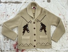 Vintage Miller Outerwear Horse Cardigan Sweater Western Cowichan Style Sz LRG