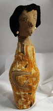 Vtg Stuffed African Woman Doll FOLK ART handmade ALDETH CHRISTY 12" OOAK MCM