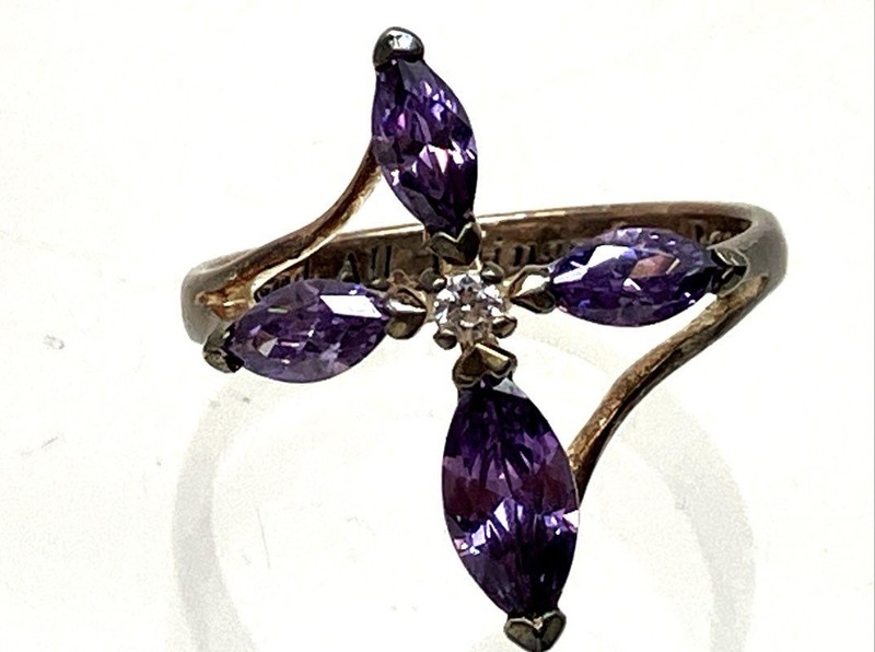 Religious Inscribed 'With God All Things' Ring Purple Clear Rhinestones Size 6.5