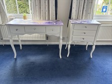 Custom Made Ti Dye Wooden Dressing Table And Side Unit Set With Glass Handles