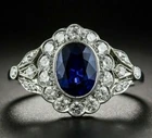 Art Deco Vintage 3.80Ct Natural Blue Sapphire Wedding Ring 925 Sterling Silver