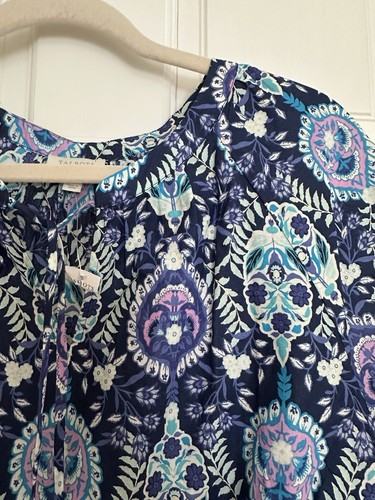 TALBOTS womens XL Boho Peasant Blouse Floret Medallion in India Ink NWOT blue - Picture 4 of 9