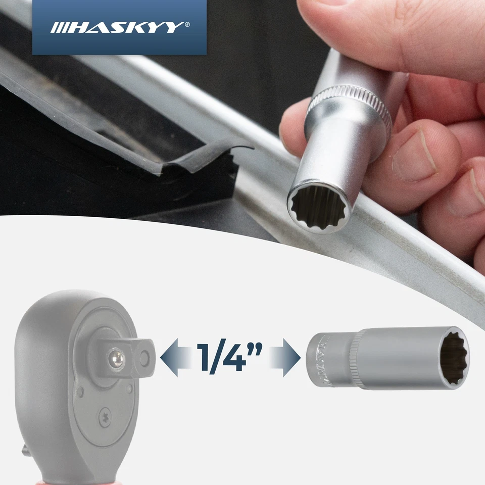 HASKYY Zoll Steckschlüsselsatz 12-tlg. 5/32"-9/16" SAE Stecknüsse 1/4" US zöllig - Bild 3 von 4