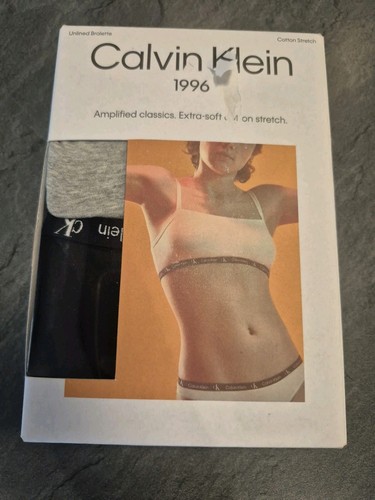 Calvin Klein Womens 2 Pack CK One Cotton Bralettes, Black Grey Heather Size M - Picture 7 of 8