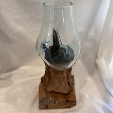 Large Hand Blown Molten Glass Drift Wood Root Sculptured Terrarium Vase Fish 13  