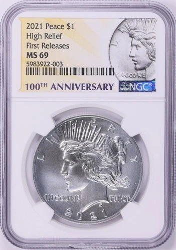 2021 Peace Silver Dollar $1 High Relief 100th Anniversary First NGC MS 69 (922)