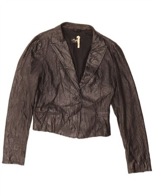 Liu Jo Womens Crop 1 Button Faux Leather Blazer Jacket IT 46 Large Black AP01