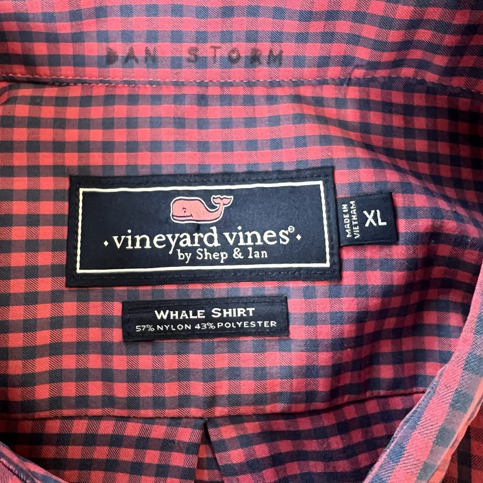 Vineyard Vines Long Sleeve Button Down Whale Shirt Pink/Blue Gingham Men's XL - Image 4 of 4