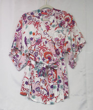 Josie Natori Wrap Short Robe Kimono Colorful Size XS 100 Rayon Floral Artsy