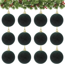 Green Velvet Christmas Ball Ornaments, 12 PCS, 2.36-Inch Decor