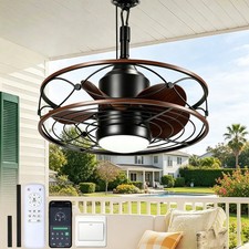 Image of Retro Ceiling Fan Lamp Waterproof Dimmable Light Quiet Reversible Air Vent Fan