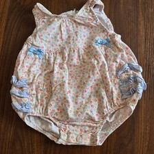 VTG Baby Baubles Floral Ruffle Bubble Romper 18M Pink Blue Cotton USA Made