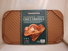 Stove Top GRILL GRIDDLE TRAMONTINA 2 BURNER NON STIK CAST ALUMINUM 19.8" x 10.8"