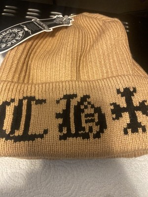 Unisex Beige Chrome Heart Beanie
