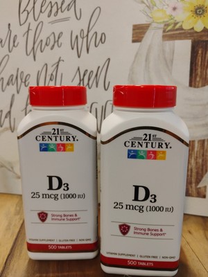 21st Century D3 High Potency 1000 IU. 500 Tablets Gluten-Free(2 Pack) Exp 01/27