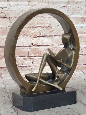 Handcrafted Fine Art Girl Reading Book Bronze Sculpture Lost Wax Method Deal NR