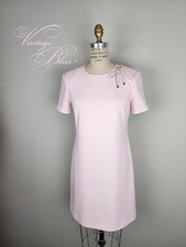 Vintage 1960's Style Pink Short Sleeve Sheath Dress w/Pavé Rhinestone Bow