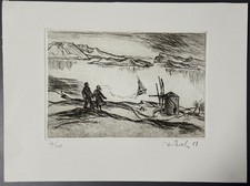 Rudolf Koch, „Menschen Am Wasser",Radierung, 1980, handsigniert mit Bleistift