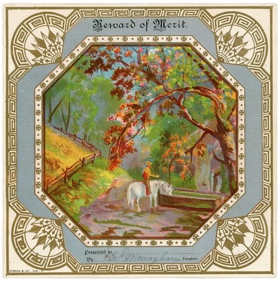 1880s-90s Lovely Scene Gibson & Co Graphic Reward of Merit 2 #8E