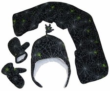NICE CAPS Boys Neon Spider Soft Sherpa Lined Hat/Scarf/Mitten Set