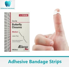 FABRIC ADHESIVE BANDAIDS Medium Butterfly Wound Closure Bandages, Sterile 100/bx