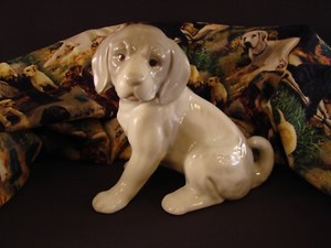 ROYAL CROWN RETRIEVER PUPPY Dog Figurine Japan 5 3/4" T Sitting Bottom Signed *