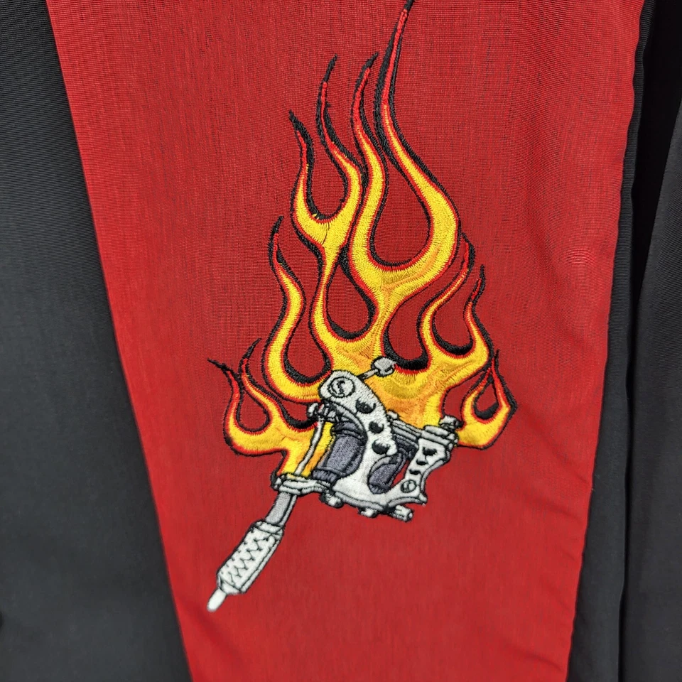 Хромированная байкерская рубашка Eagle мужская размер XL черная красная на пуговицах Riding Flames - Изображение 2 из 4