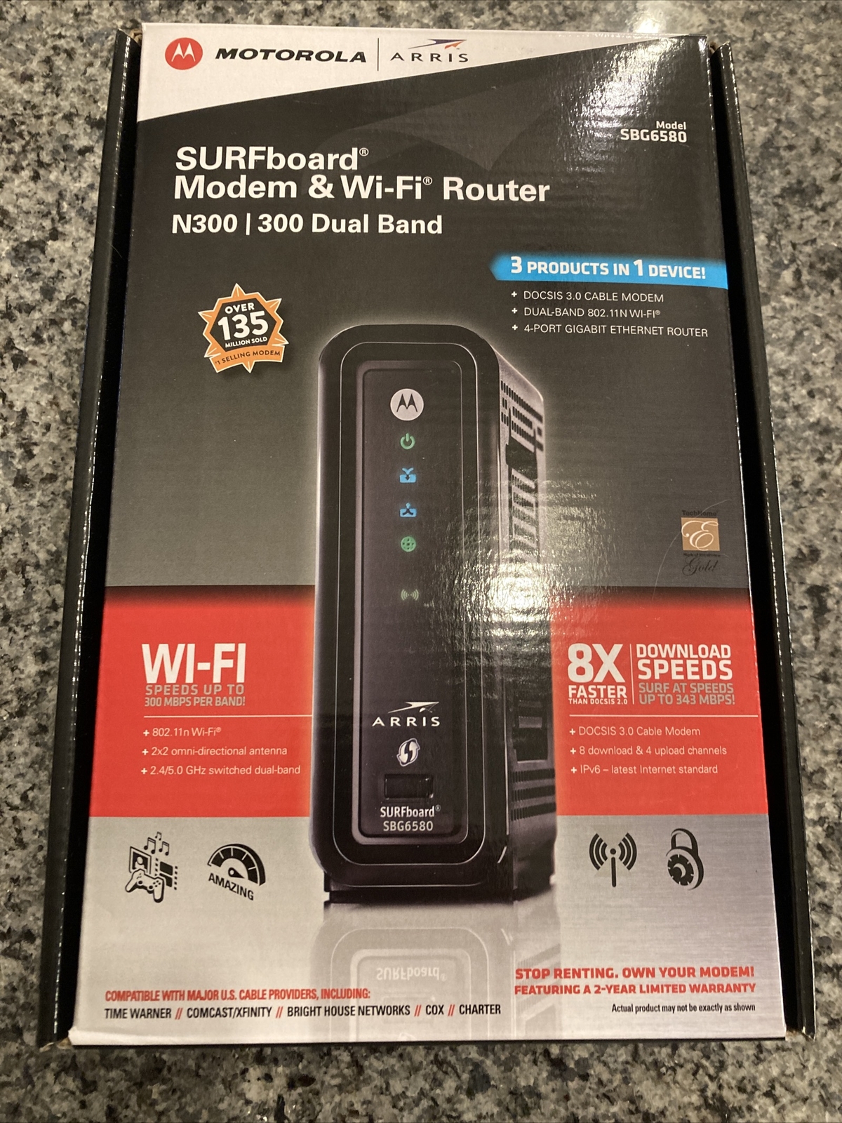 Motorola SBG6580 SURFboard 343 Mbps 4 Port Gigabit Wireless Cable Modem