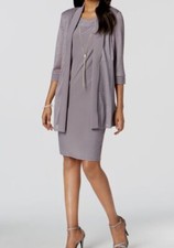 R M Richards Women's Gray Metallic Sleeveless Dress and Jacket Set Size 8