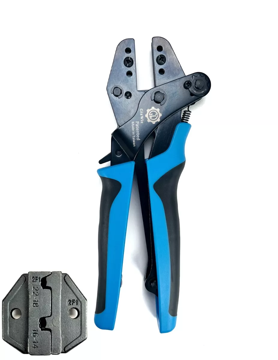 GIZWIZ Replaceable Parallel Ratchet Crimper Non insulated Flag Terminals 22 14