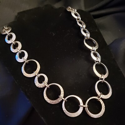 Vintage Hammered Metal Ring Necklace Alternating Silver & Gold-Toned Ring 20-23''