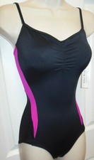 Black Camisole Leotard Rasberry stripe Ladies sizes P1004 pinchfront Tiler Peck
