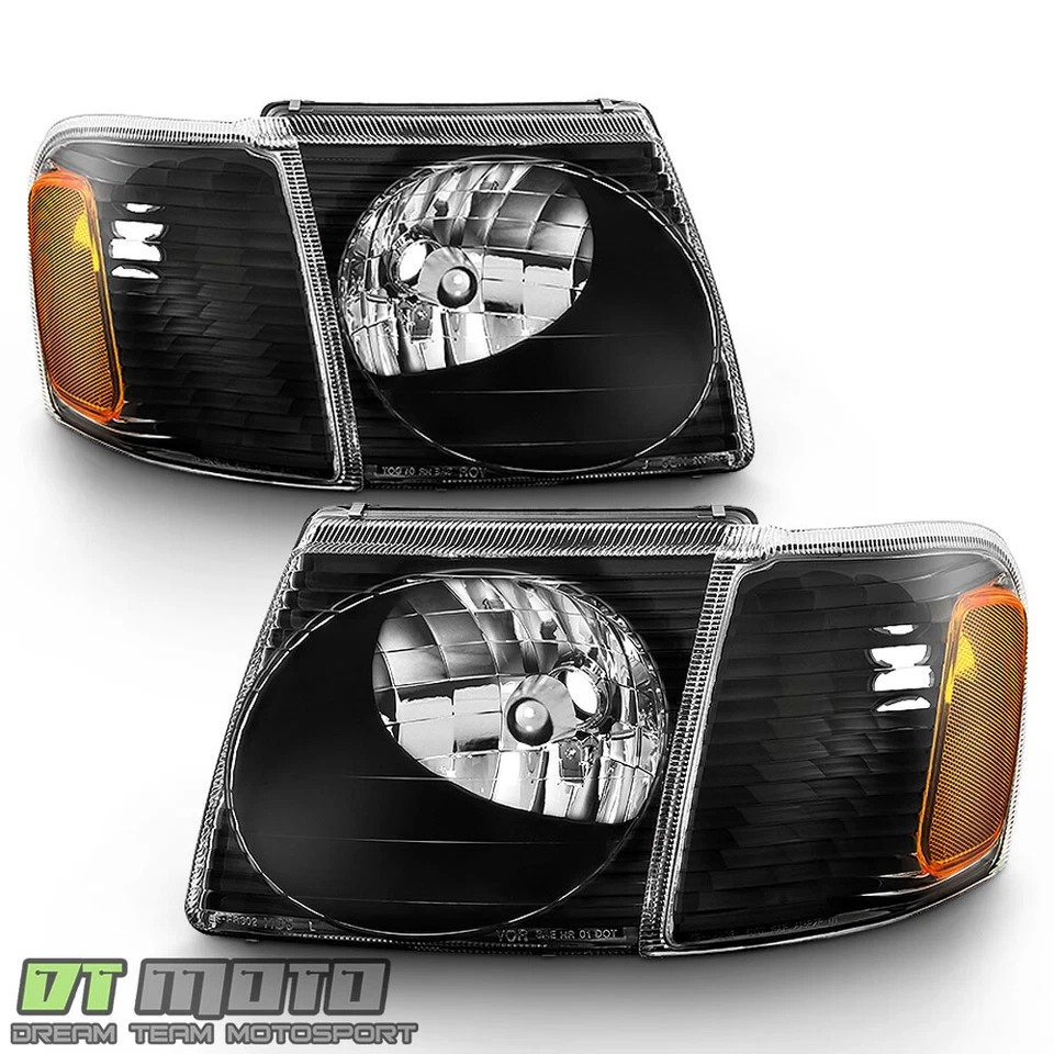 2001-2005 Ford Explorer Sport Trac Headlights Corner Headlamps Black Left+Right - Image 2 of 4
